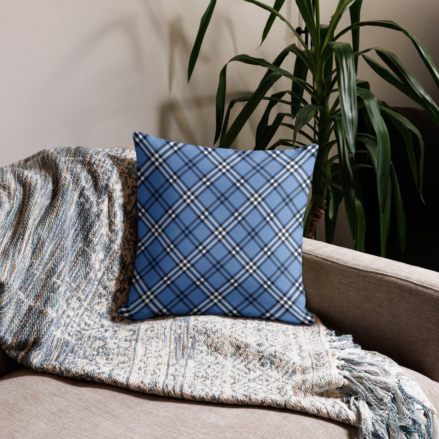 Blue Plaid Throw Pillows