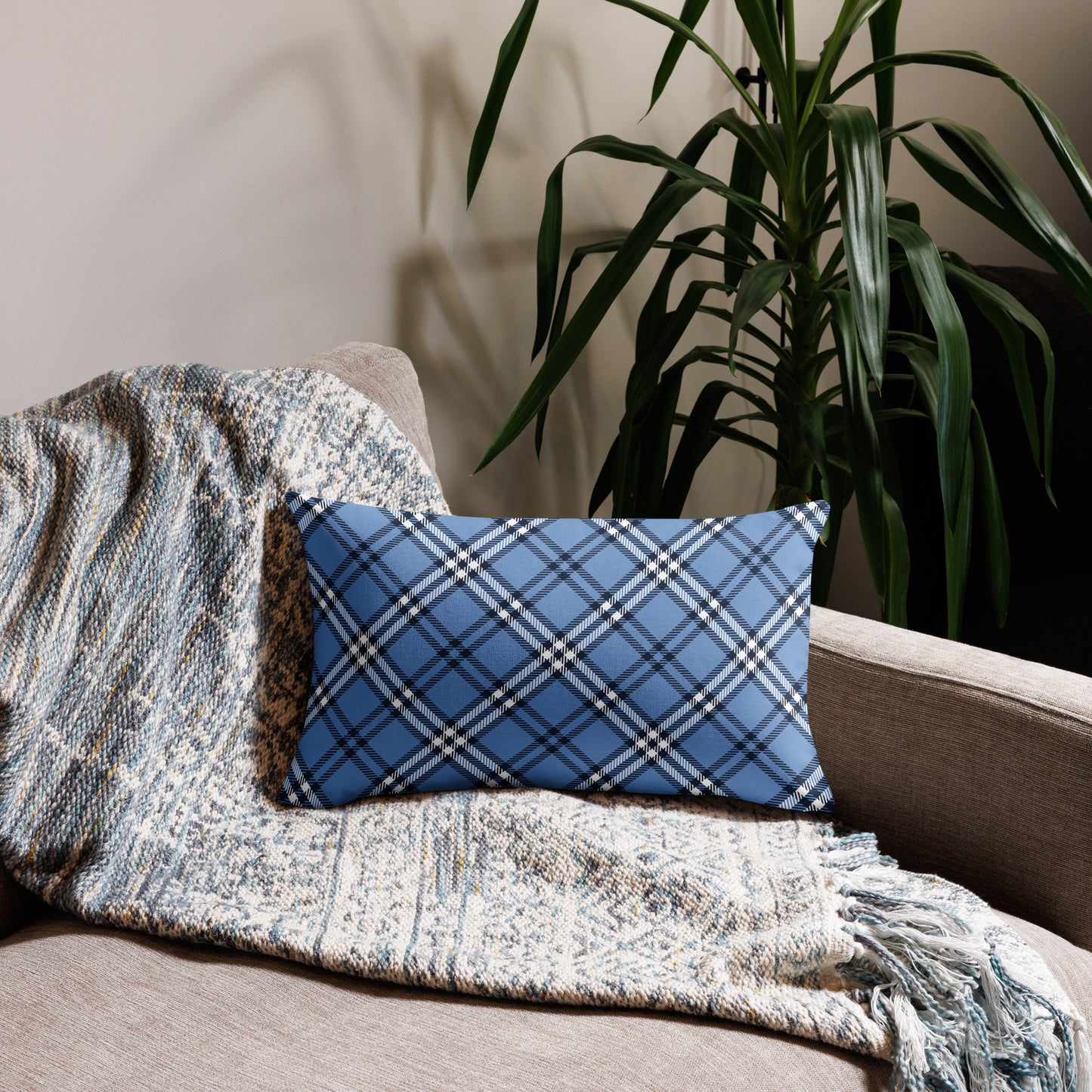 Blue Plaid Throw Pillows